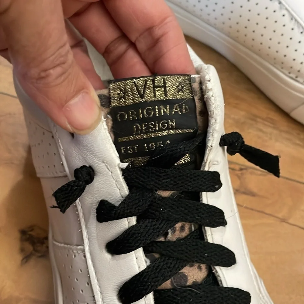 Vintage Havana White Leather Sneaker Leopard Print Gold Sides Black Laces sz 8